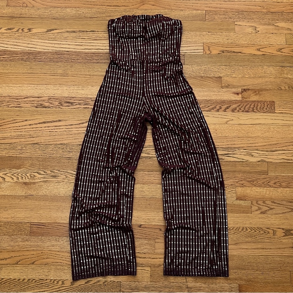 Y2K Burgundy & Gold Sequin Strapless Pantsuit